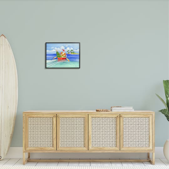 Stupell Industries Santa's Delivery Tropical Christmas Boat Framed Giclee Art